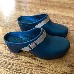 Crocs clogs, brown with leather strap, size 8